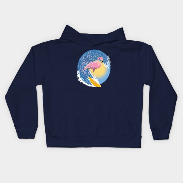 Surfing Flamingo Graphic Design Kids Hoodie by TMBTM